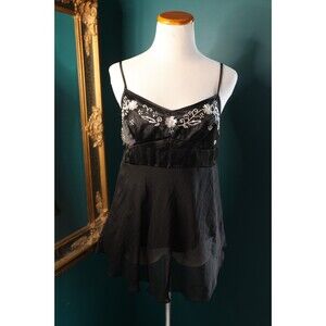 Charlotte Russe Y2K Babydoll Beaded Sheer Cami Tank Top Fairy Grunge Whimsigoth